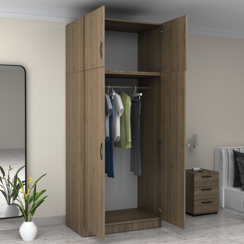 GP100-00793-1 Ντουλάπα ρούχων Victoria Megapap δίφυλλη με πατάρι χρώμα καρυδί 100x60x240εκ. - Image 1