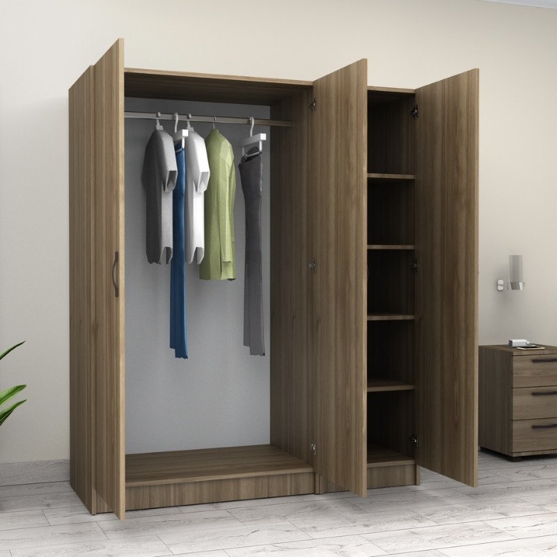 GP100-00813-1 Ντουλάπα ρούχων Victoria Megapap τρίφυλλη χρώμα καρυδί 150x60x181εκ. - Image 1