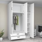 Ντουλάπα ρούχων Victoria Megapap τρίφυλλη με πατάρι και συρτάρια χρώμα λευκό 150x60x240εκ.