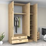 Ντουλάπα ρούχων Victoria Megapap τρίφυλλη με πατάρι και συρτάρια χρώμα φυσικό οξιάς 150x60x240εκ.