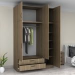 Ντουλάπα ρούχων Victoria Megapap τρίφυλλη με πατάρι και συρτάρια χρώμα καρυδί 150x60x240εκ.