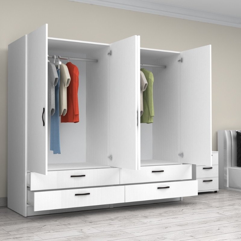 GP100-00871-1 Ντουλάπα ρούχων Victoria Megapap τετράφυλλη με συρτάρια χρώμα λευκό 200x60x181εκ. - Image 1