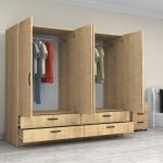 Ντουλάπα ρούχων Victoria Megapap τετράφυλλη με συρτάρια χρώμα φυσικό οξιάς 200x60x181εκ.