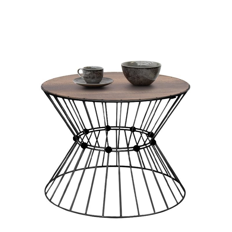 GP030-01423-0 Τραπεζάκι σαλονιού Girene Megapap μεταλλικό - Mdf χρώμα μαύρο - καρυδί Ø55x42εκ. - Image 1