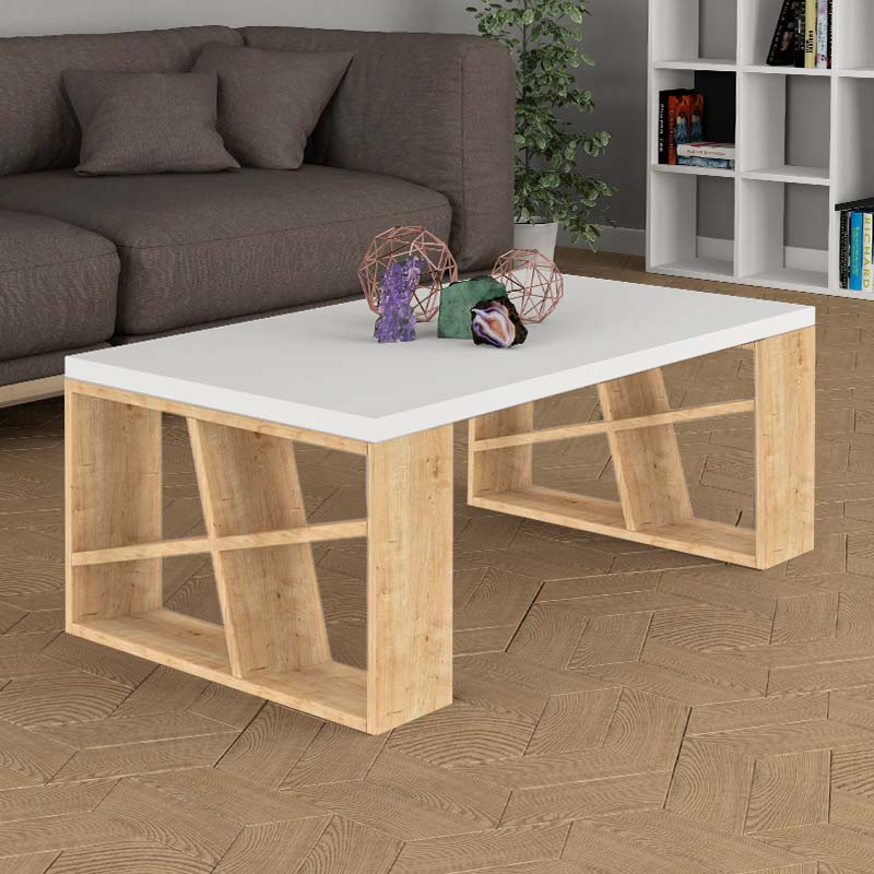 GP037-00884-0 Τραπεζάκι σαλονιού Honey Megapap μελαμίνης χρώμα φυσικό οξιάς - λευκό 105x60x40εκ. - Image 1