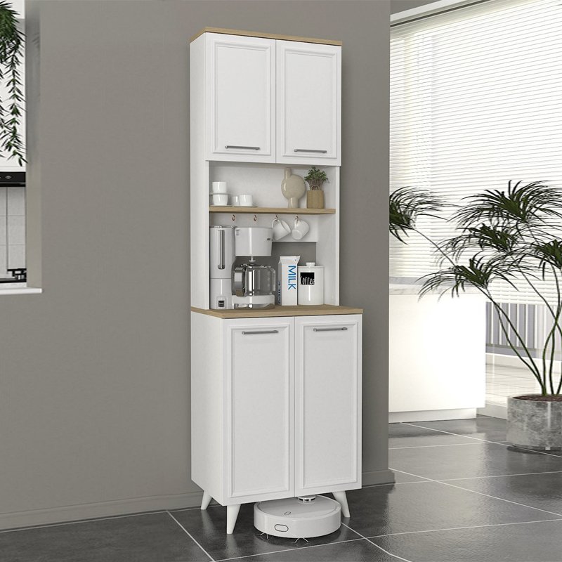 GP042-03401-0 Έπιπλο κουζίνας Potter 2 Megapap χρώμα λευκό - rota oak 60x40x196,1εκ. - Image 1