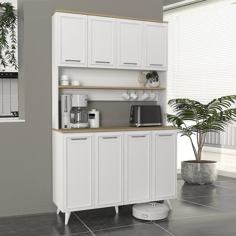 GP042-03421-0 Έπιπλο κουζίνας Potter 4 Megapap χρώμα λευκό - rota oak 120x40x196,1εκ. - Image 1