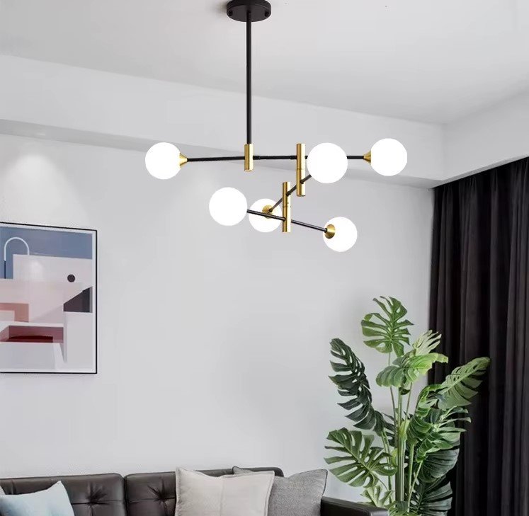 77-50613 SE21-HA-6 HARUTO BLACK AND GOLD PENDANT OPAL 70x70x60cm E27x6 MAX60W IP20 2 YEARS WARRANTY - Image 1