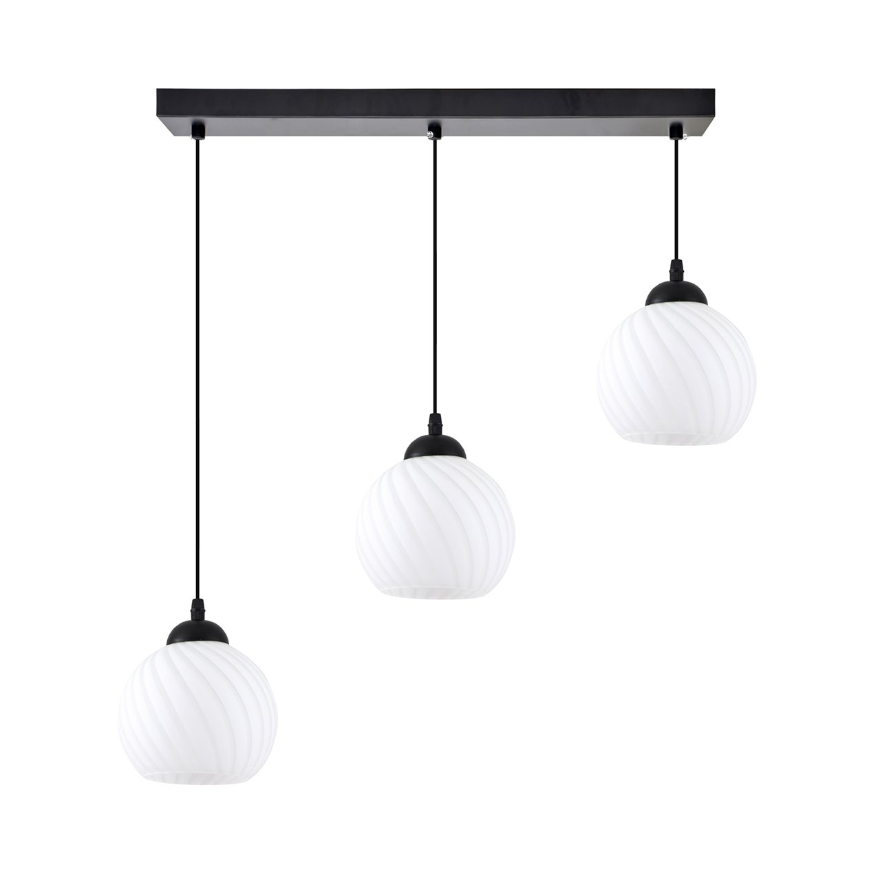 77-8198 KQ 8865-3 SWIRL BLACK PENDANT WITH WHITE GLASSES Ε3 - Image 1