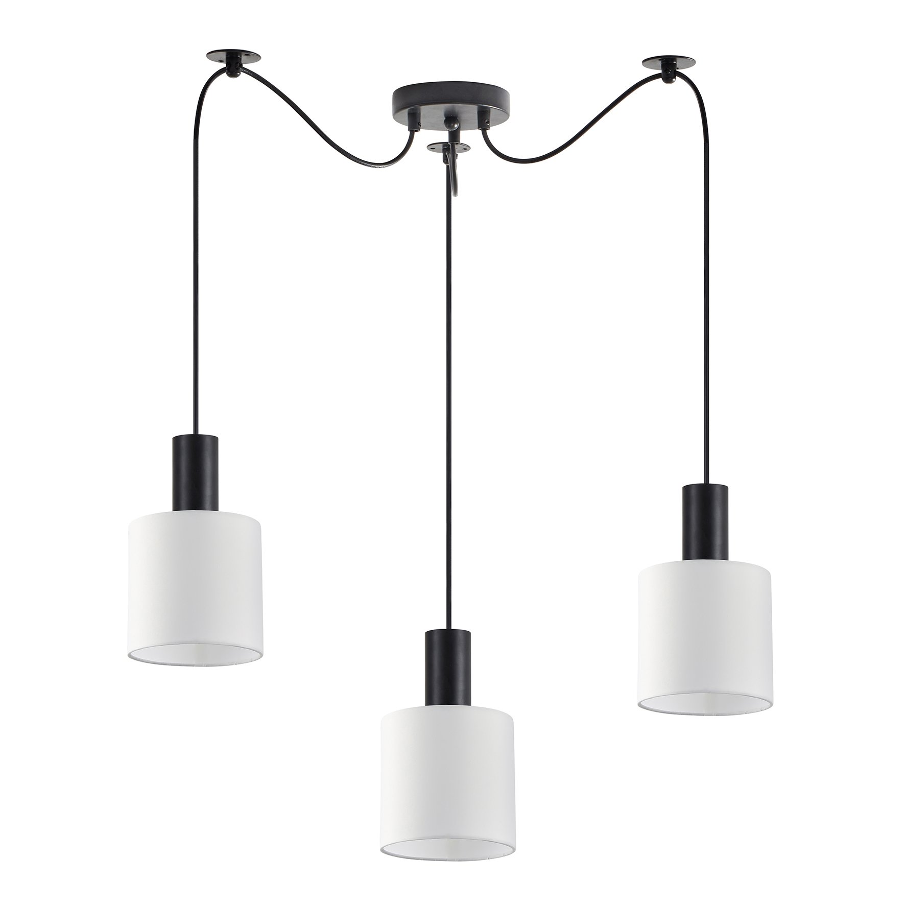 77-8507 SE21-BL-4-BL3-SH1 ADEPT TUBE Black Pendant White Fabric Shade+ - Image 1