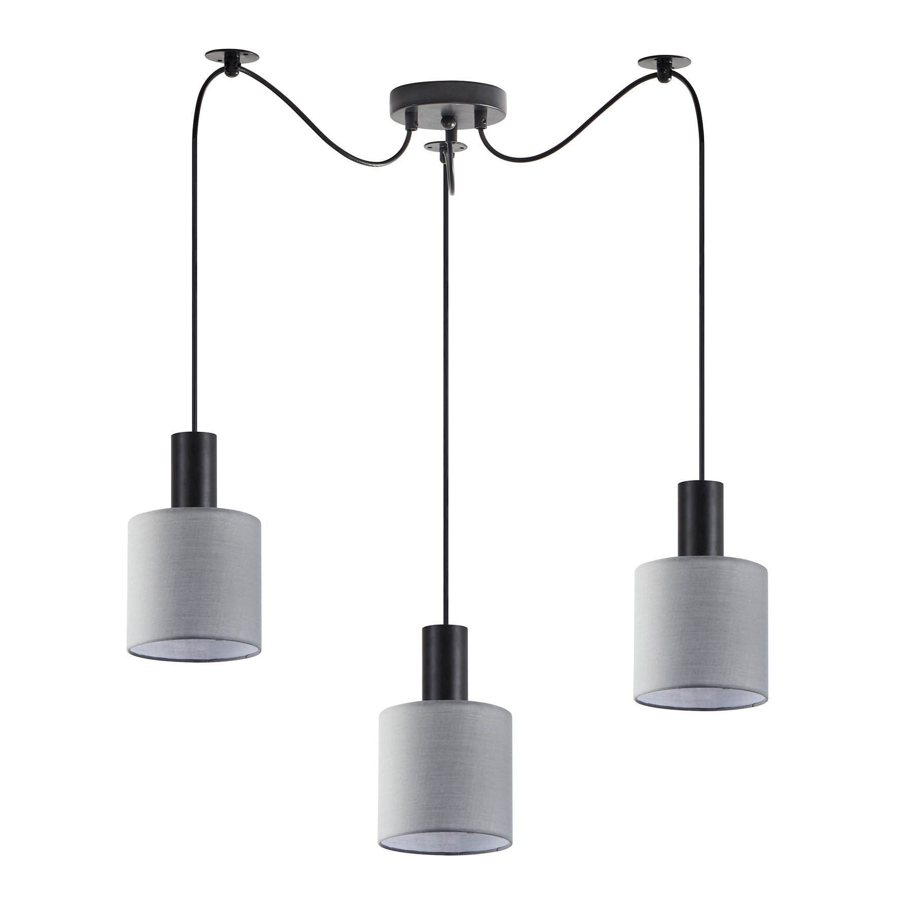 77-8514 SE21-BL-4-BL3-SH2 ADEPT TUBE Black Pendant Grey Fabric Shade+ - Image 1