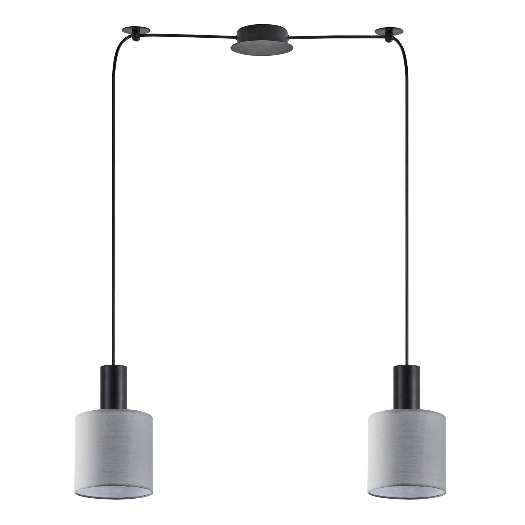77-8515 SE21-BL-4-BL2-SH2 ADEPT TUBE Black Pendant Grey Fabric Shade+ - Image 1