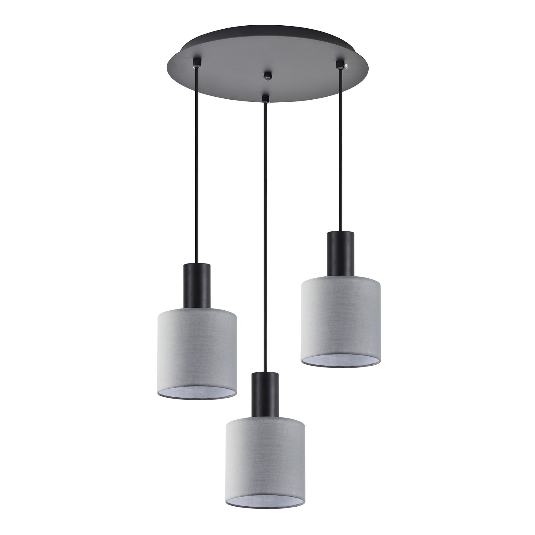 77-8516 SE21-BL-4-3BL-SH2 ADEPT TUBE Black Pendant Grey Fabric Shade+ - Image 1