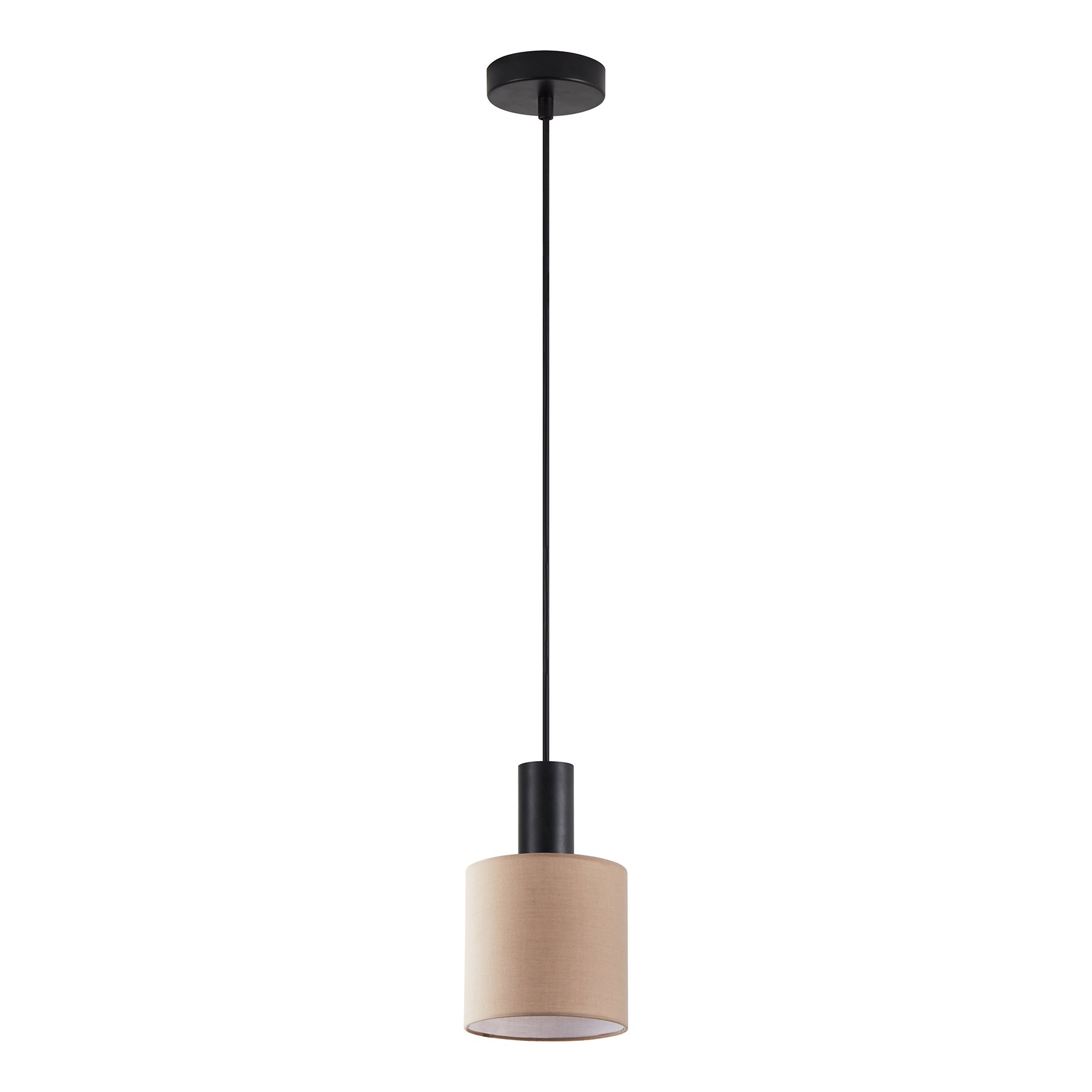 77-8519 SE21-BL-4-SH3 ADEPT TUBE Black Pendant Brown Fabric Shade+ - Image 1