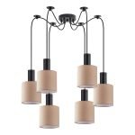 SE21-BL-4-BL6-SH3 ADEPT TUBE Black Pendant Brown Fabric Shade+
