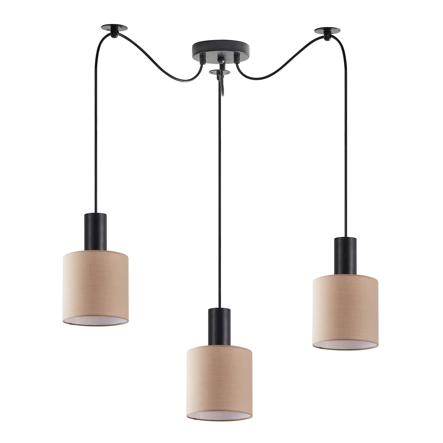 77-8521 SE21-BL-4-BL3-SH3 ADEPT TUBE Black Pendant Brown Fabric Shade+ - Image 1