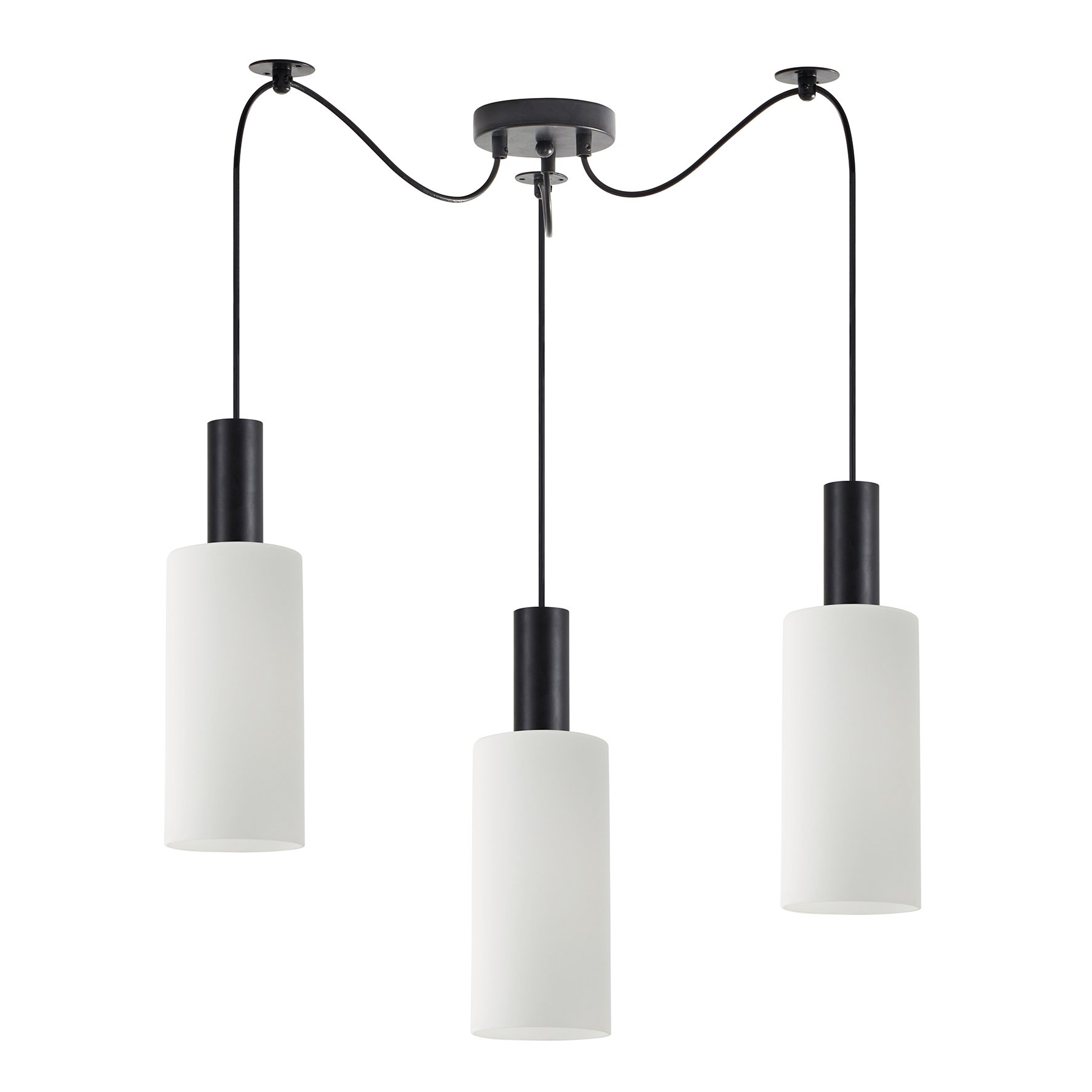 77-8563 SE21-BL-4-BL3-GL3 ADEPT TUBE Black Pendant White Glass+ - Image 1