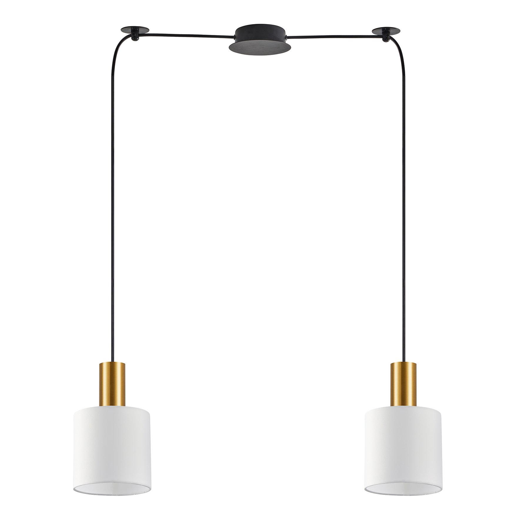 77-8599 SE21-GM-4-BL2-SH1 ADEPT TUBE Gold Matt Pendant White Fabric Shade+ - Image 1