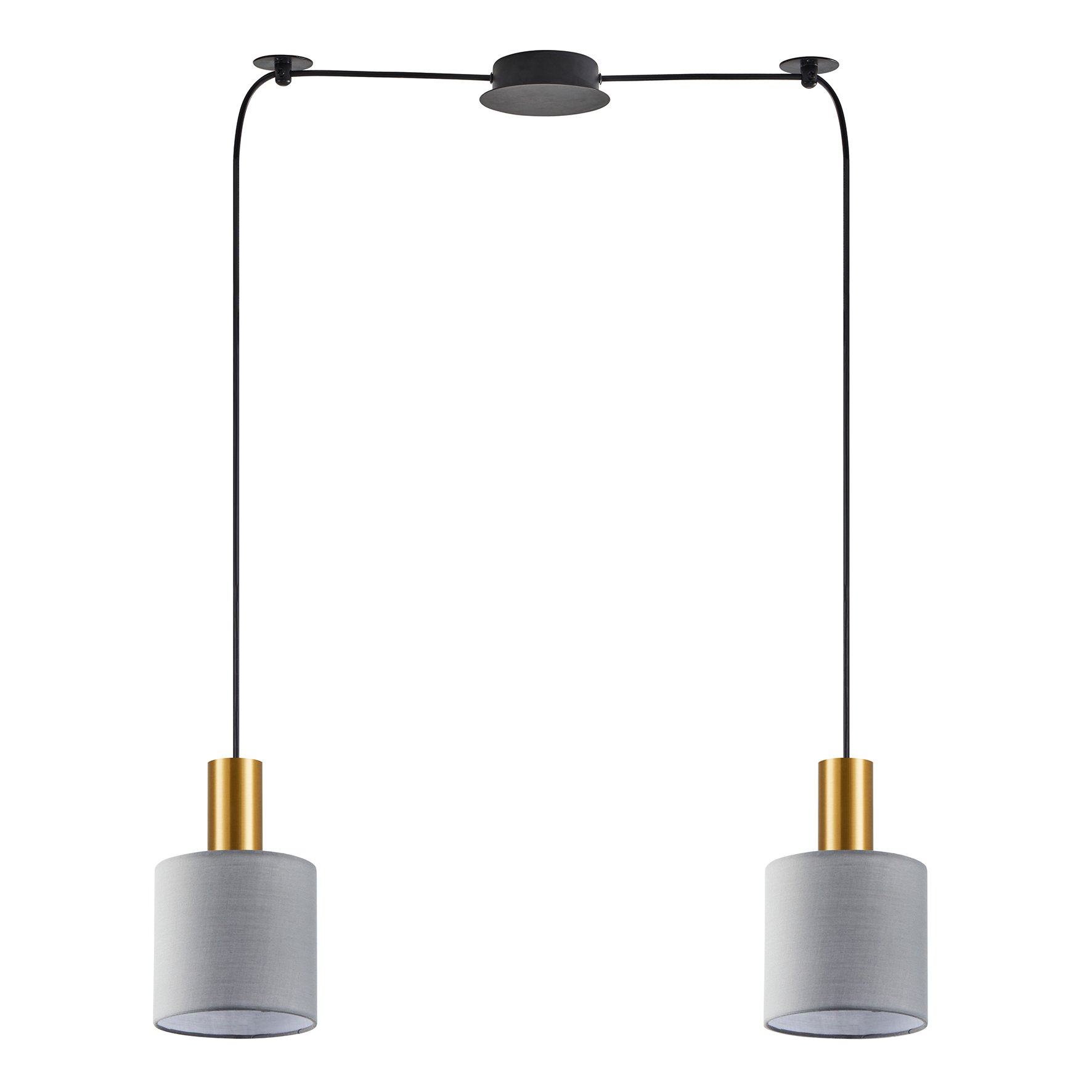 77-8606 SE21-GM-4-BL2-SH2 ADEPT TUBE Gold Matt Pendant Grey Fabric Shade+ - Image 1