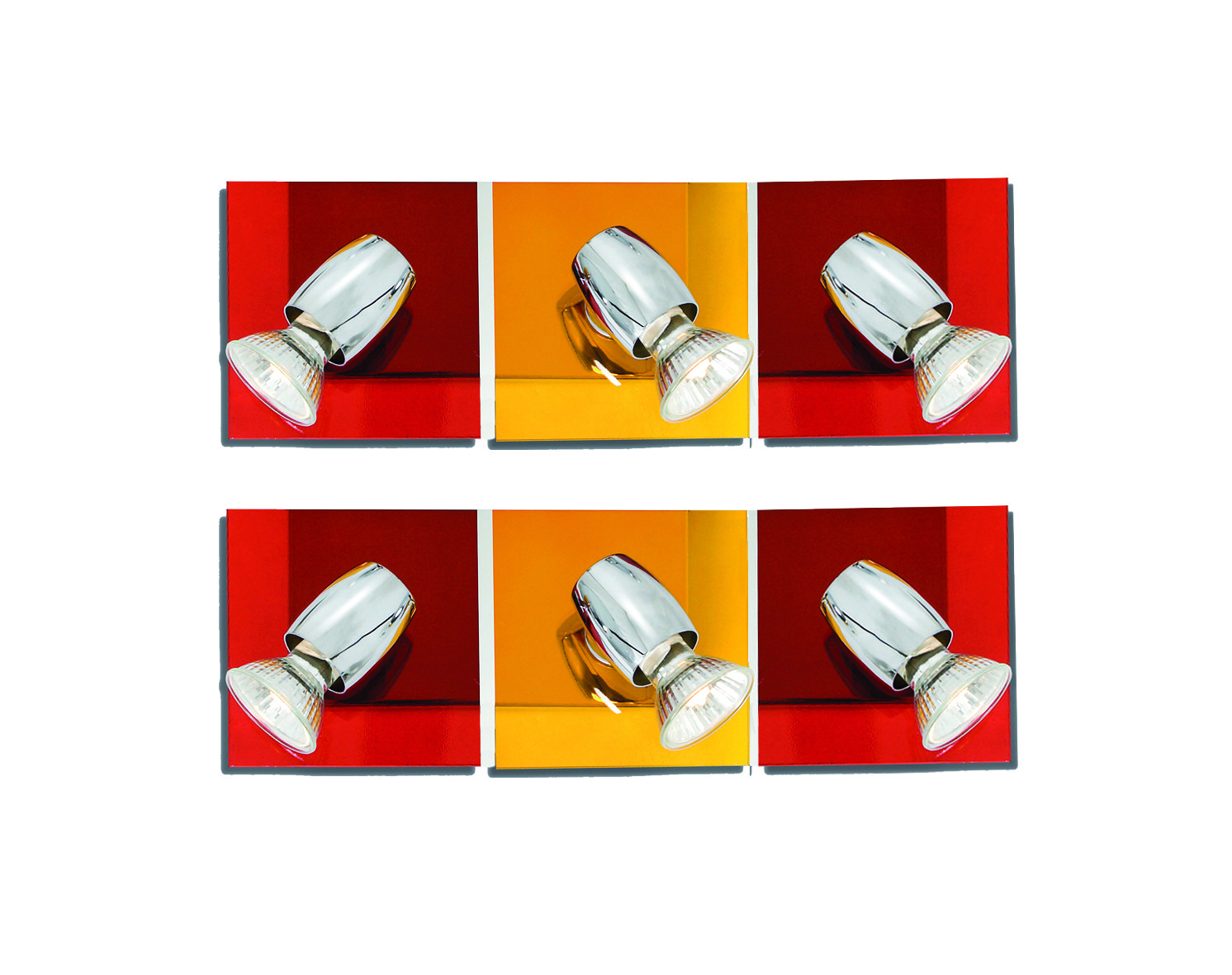 77-8863 GU1094J-3B (x2) Colours Spot Packet Chrome metal rotating spot with decorative red and yellow g - Image 1