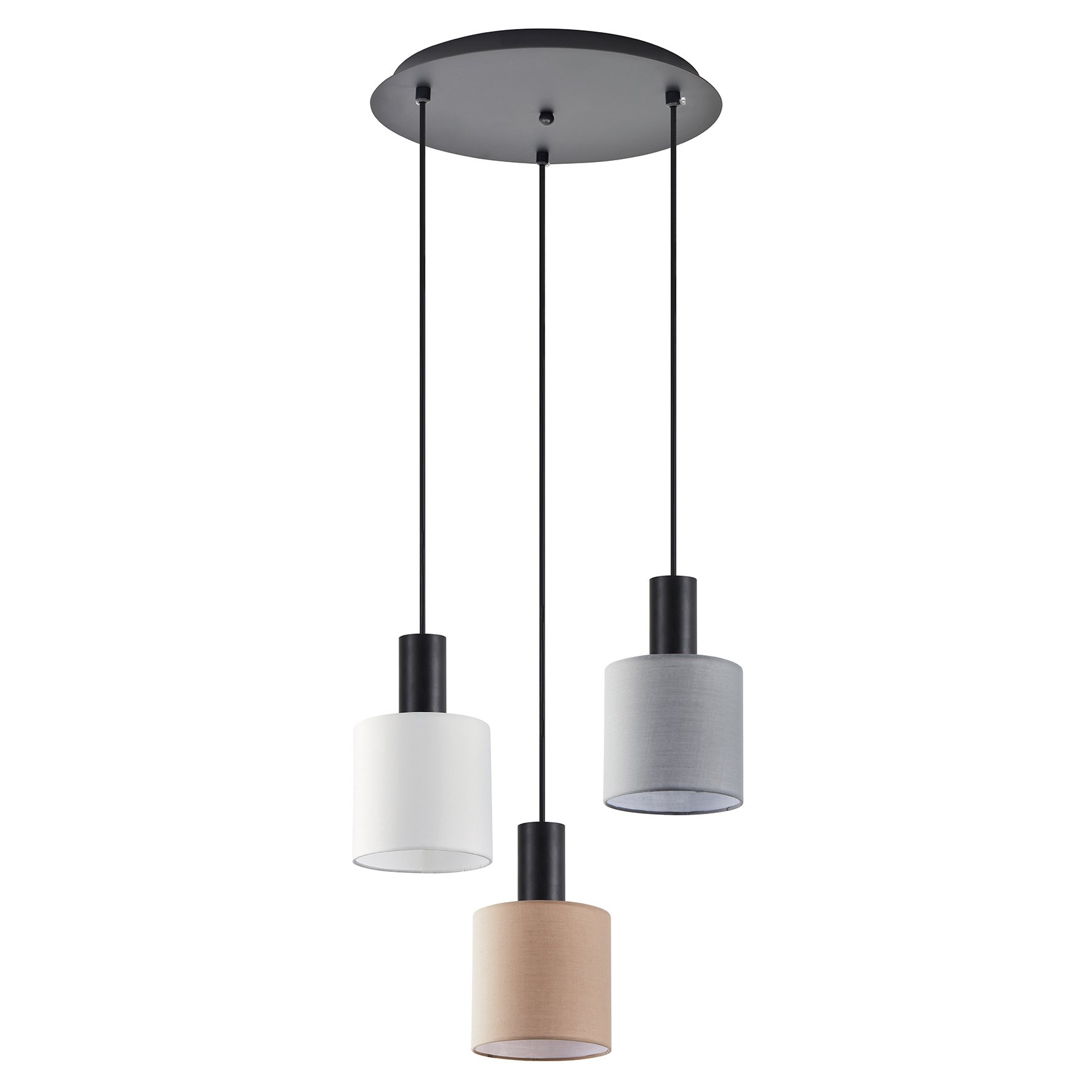 77-8915 SE21-BL-4-3BL-SH123 ADEPT FLEX Black Pendant White, Grey, Brown Fabric Shade+ - Image 1