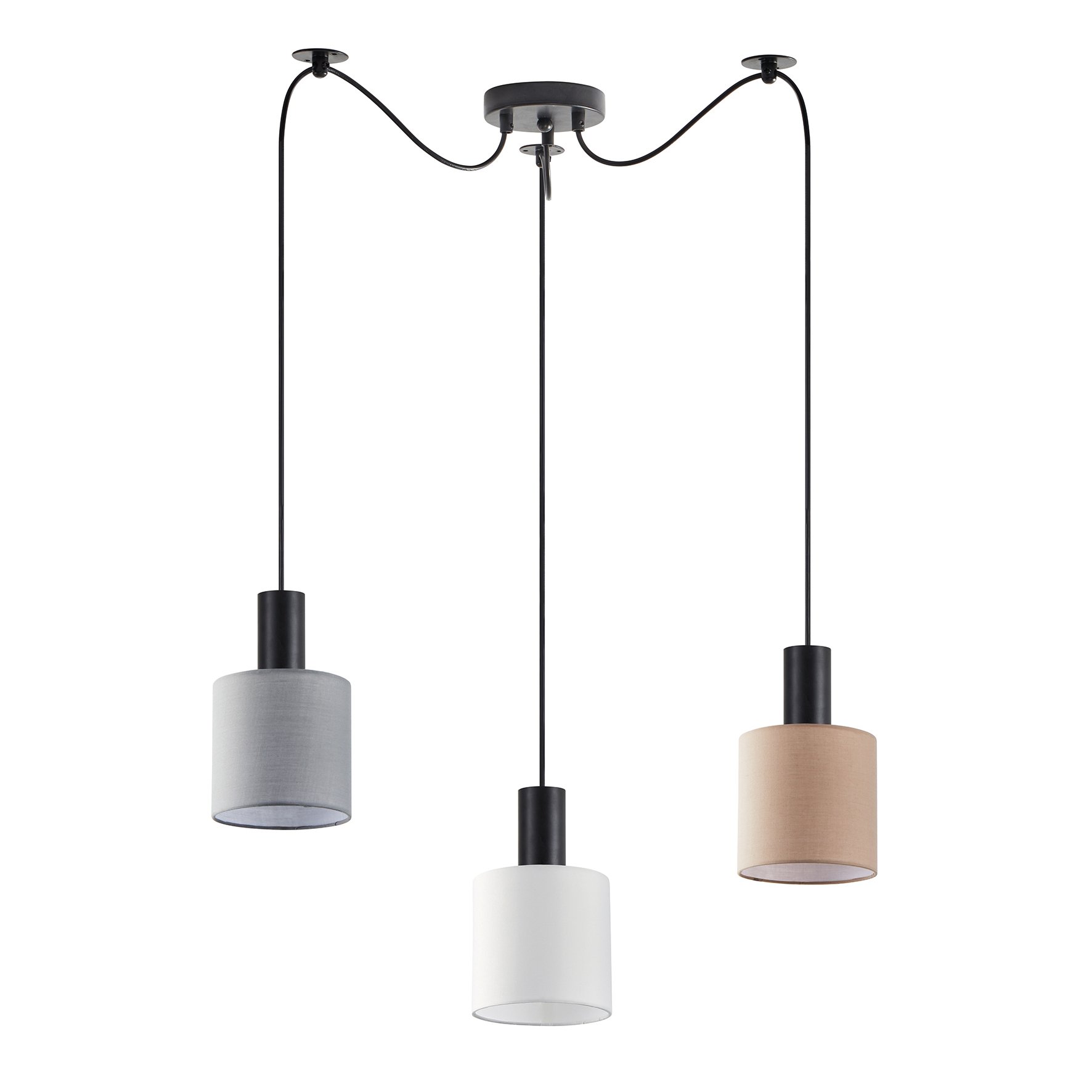 77-8919 SE21-BL-4-BL3-SH12 ADEPT FLEX Black Pendant White, Grey, Brown Fabric Shade+ - Image 1