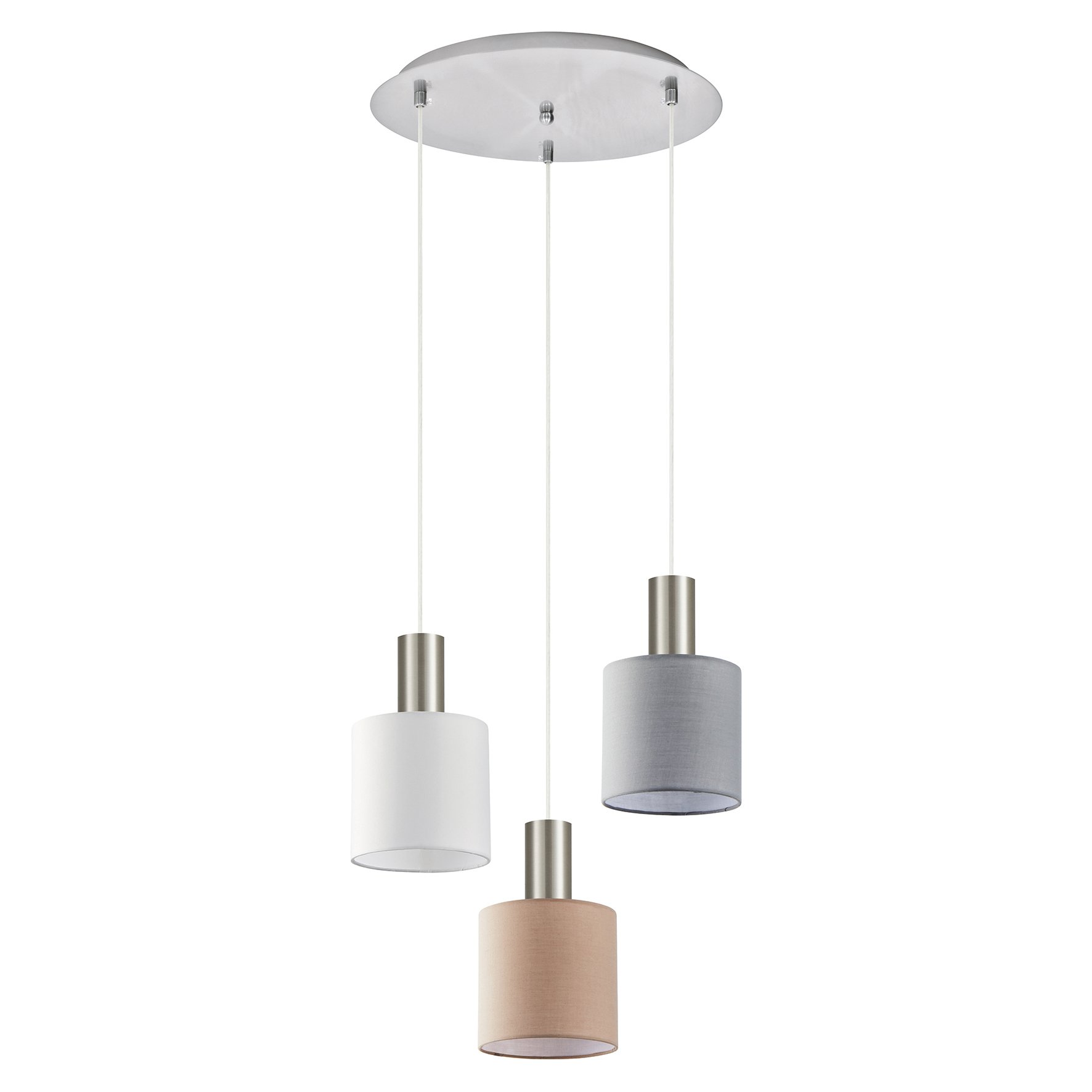 77-8930 SE21-NM-4-3BL-SH123 ADEPT FLEX Nickel Matt Pendant White, Grey, Brown Fabric Shade+ - Image 1