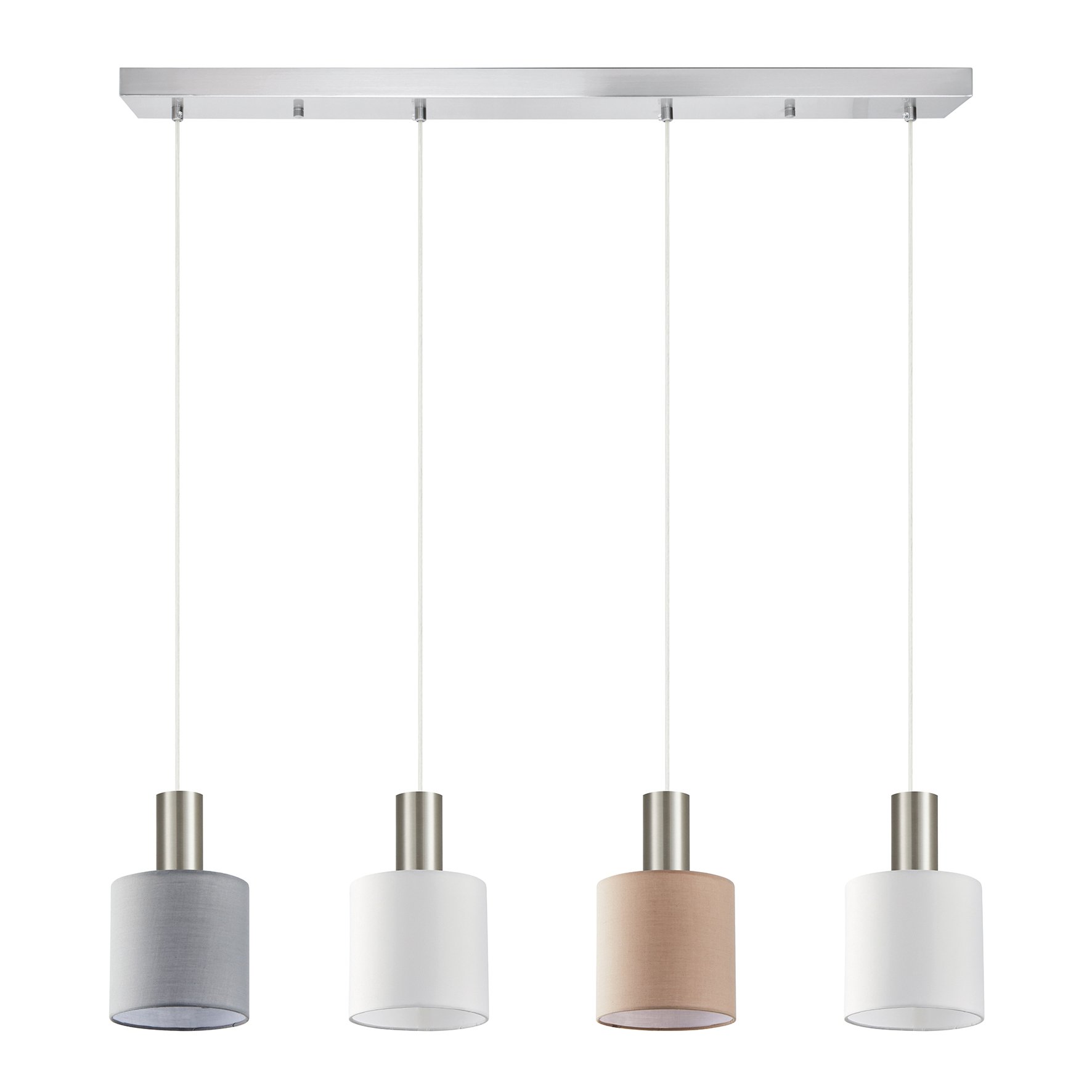 77-8932 SE21-NM-4-4BL-SH123 ADEPT FLEX Nickel Matt Pendant White, Grey, Brown Fabric Shade+ - Image 1