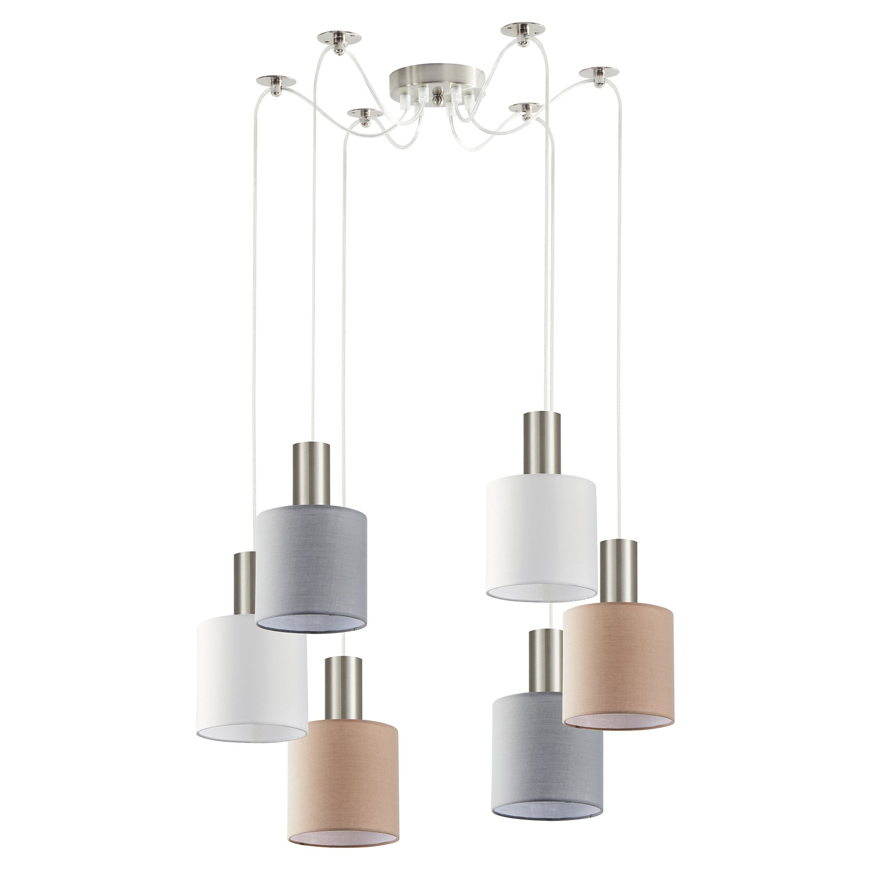 77-8933 SE21-NM-4-BL6-SH12 ADEPT FLEX Nickel Matt Pendant White, Grey, Brown Fabric Shade+ - Image 1