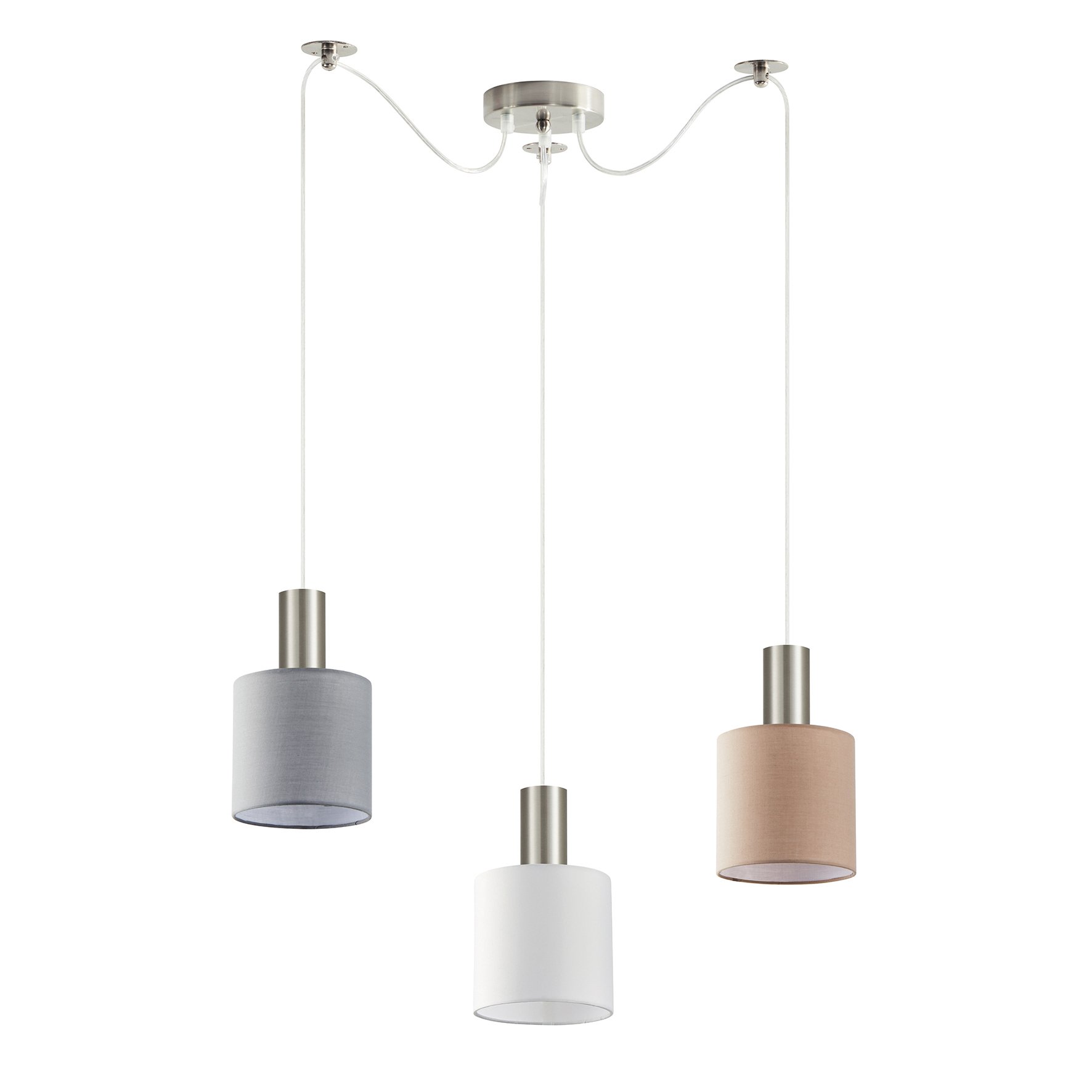 77-8934 SE21-NM-4-BL3-SH12 ADEPT FLEX Nickel Matt Pendant White, Grey, Brown Fabric Shade+ - Image 1