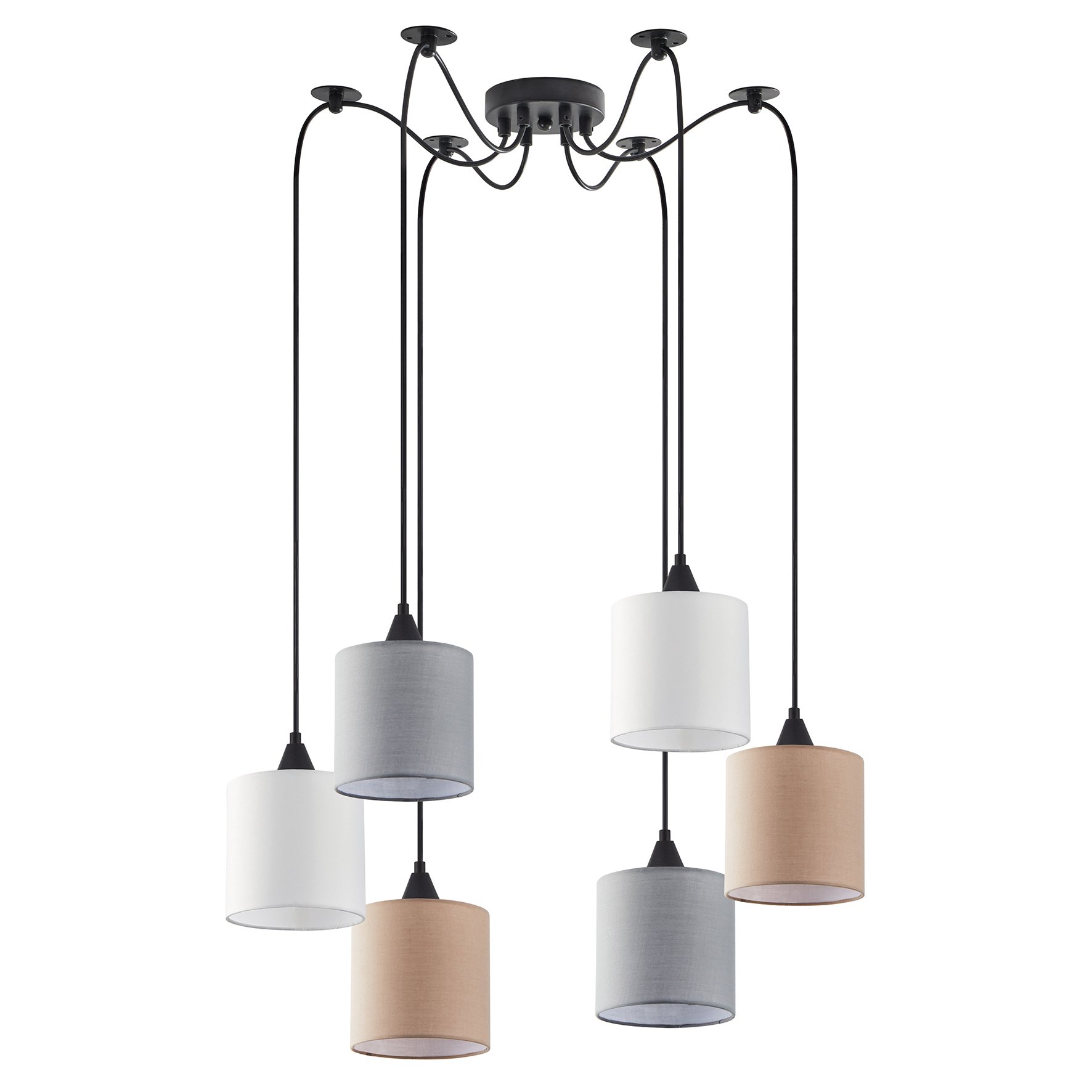 77-8963 SE21-BL-B10-BL6-SH123 ADEPT FLEX White, Grey, Brown Fabric Shade Pendant+ - Image 1