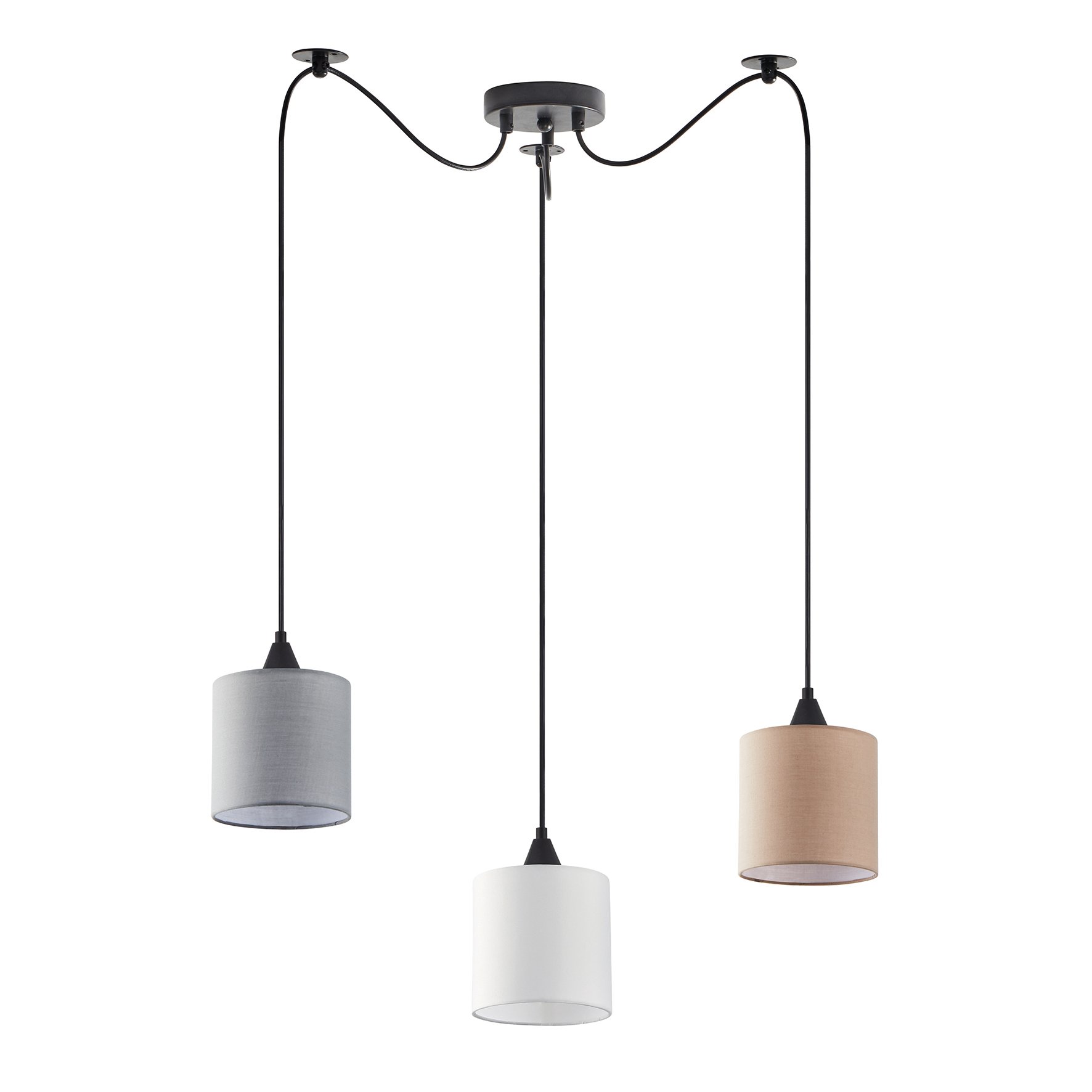 77-8964 SE21-BL-B10-BL3-SH12 ADEPT FLEX White, Grey, Brown Fabric Shade Pendant+ - Image 1