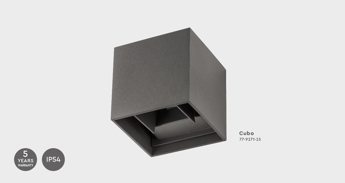 77-9271- SE-WLL-3K-DG CUBO LED WALL LAMP 5W*2 3000K DARK GREY BODY ALUMINIUM - Image 1
