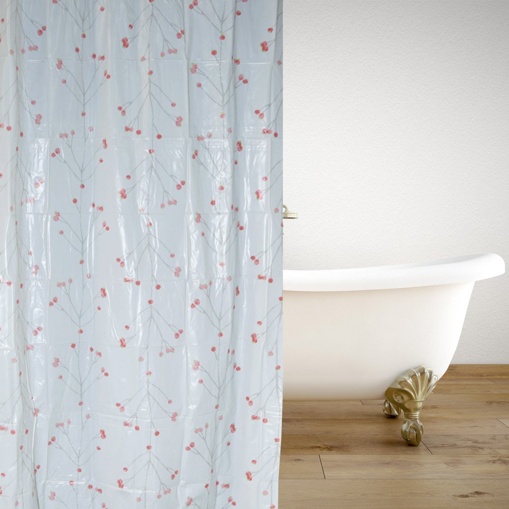 kourtina-mpaniou-plastiki-red-berries-180-180-8830 ΚΟΥΡΤΙΝΑ ΜΠΑΝΙΟΥ PEVA RED BERRIES 180(Μ)X180(Υ) - Image 1