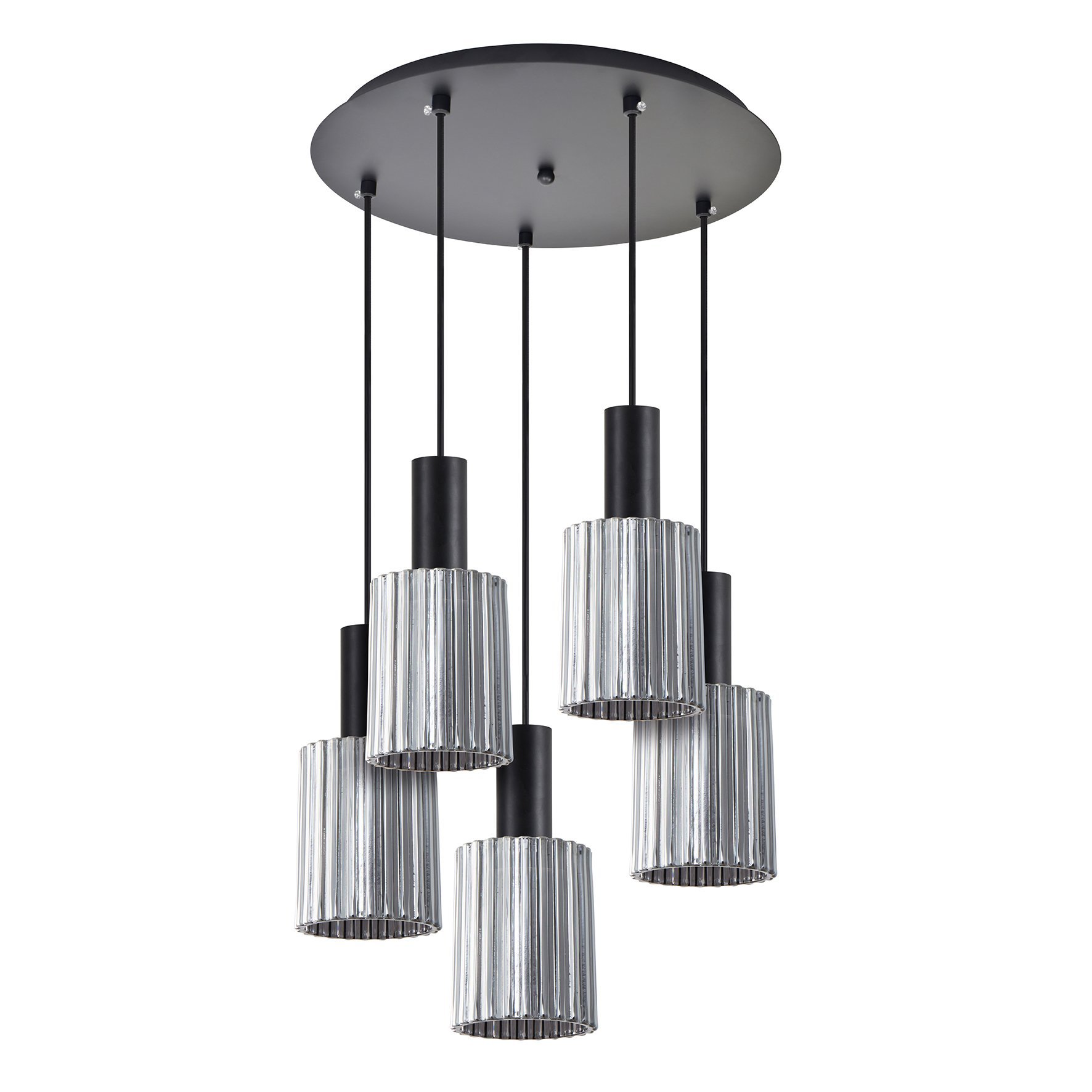 77-8488 SE21-BL-4-5BL-GL1 ADEPT TUBE Black Pendant Smoked Glass+ - Image 1