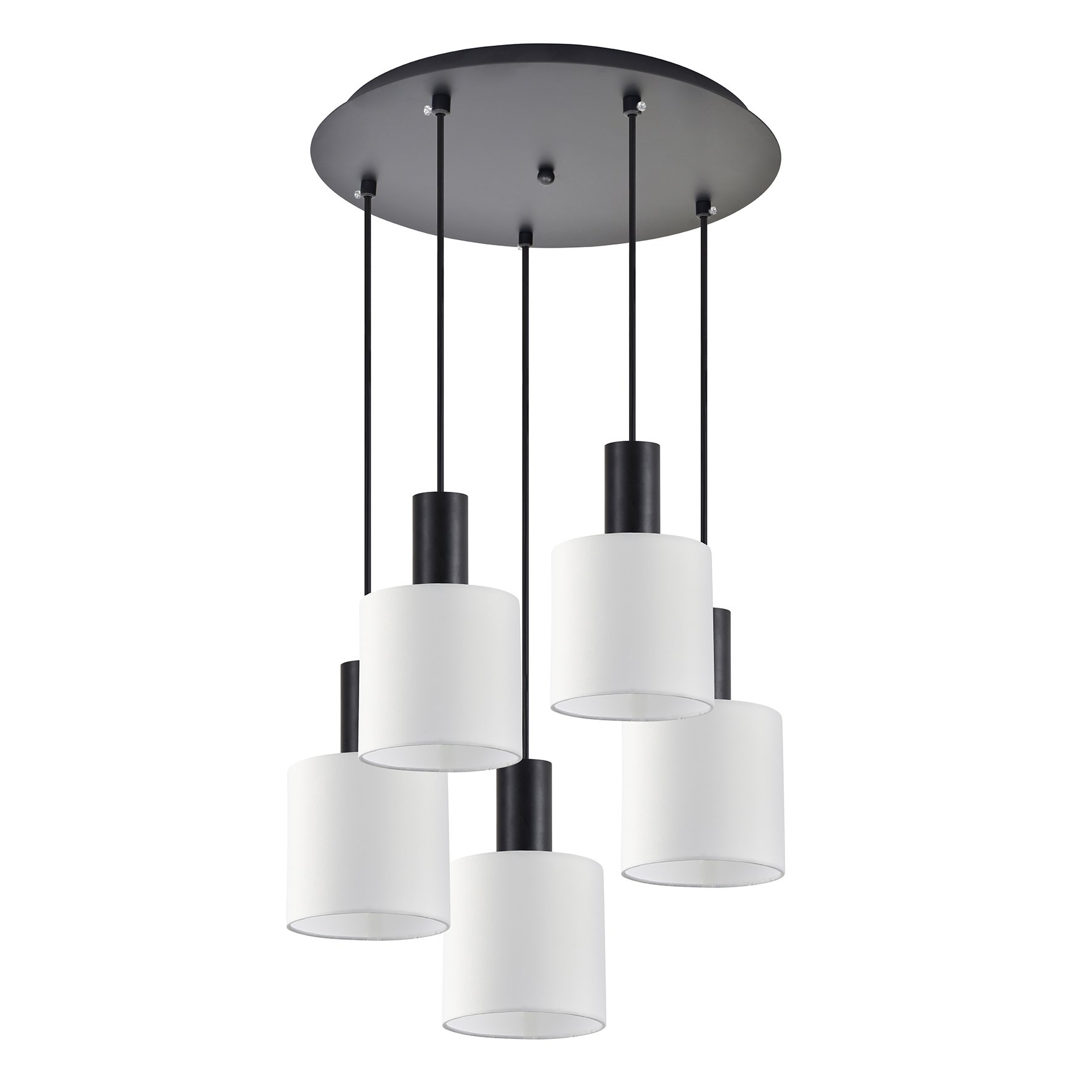 77-8510 SE21-BL-4-5BL-SH1 ADEPT TUBE Black Pendant White Fabric Shade+ - Image 1