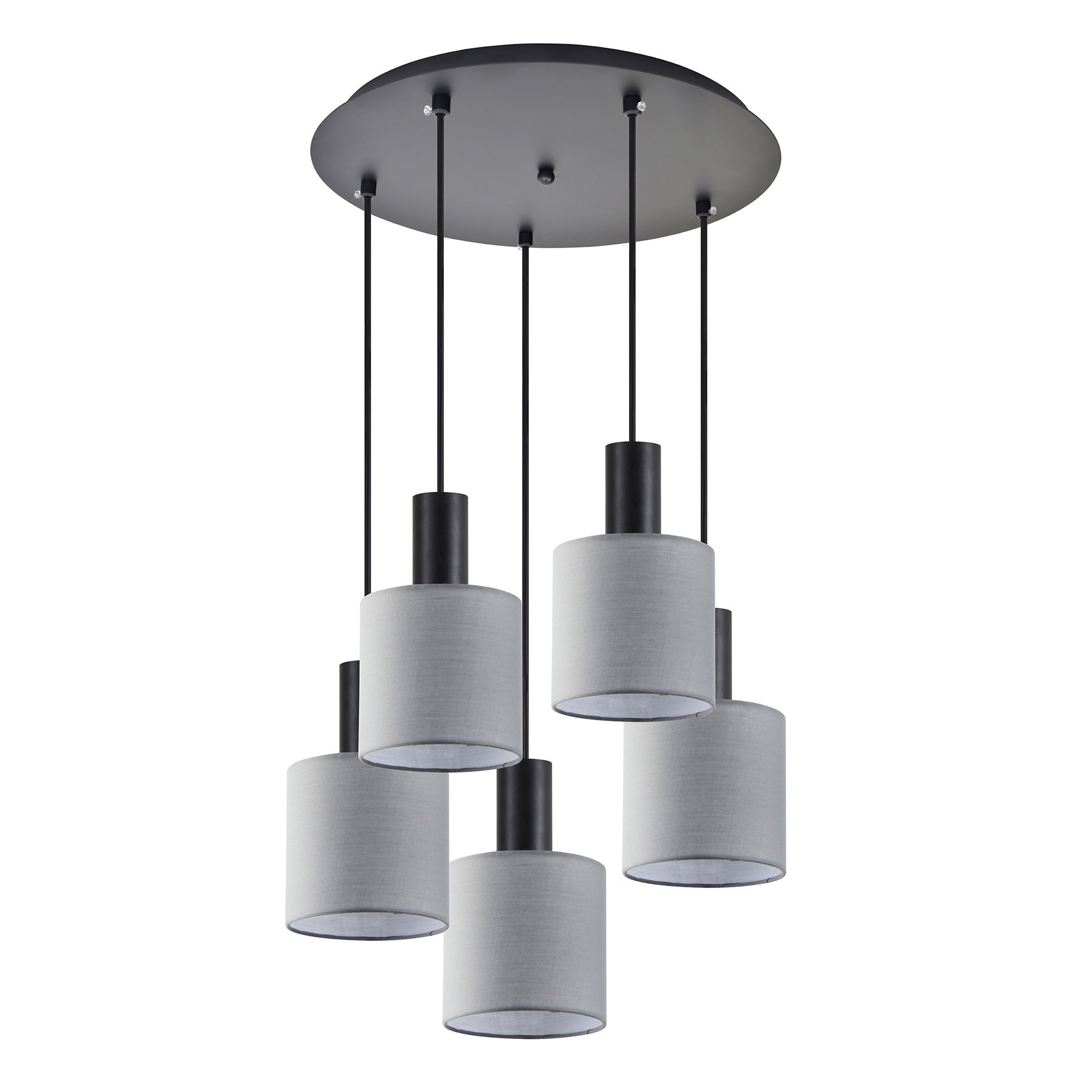 77-8517 SE21-BL-4-5BL-SH2 ADEPT TUBE Black Pendant Grey Fabric Shade+ - Image 1