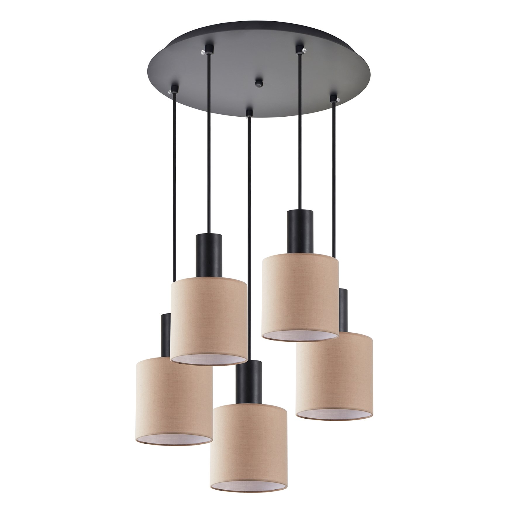 77-8524 SE21-BL-4-5BL-SH3 ADEPT TUBE Black Pendant Brown Fabric Shade+ - Image 1