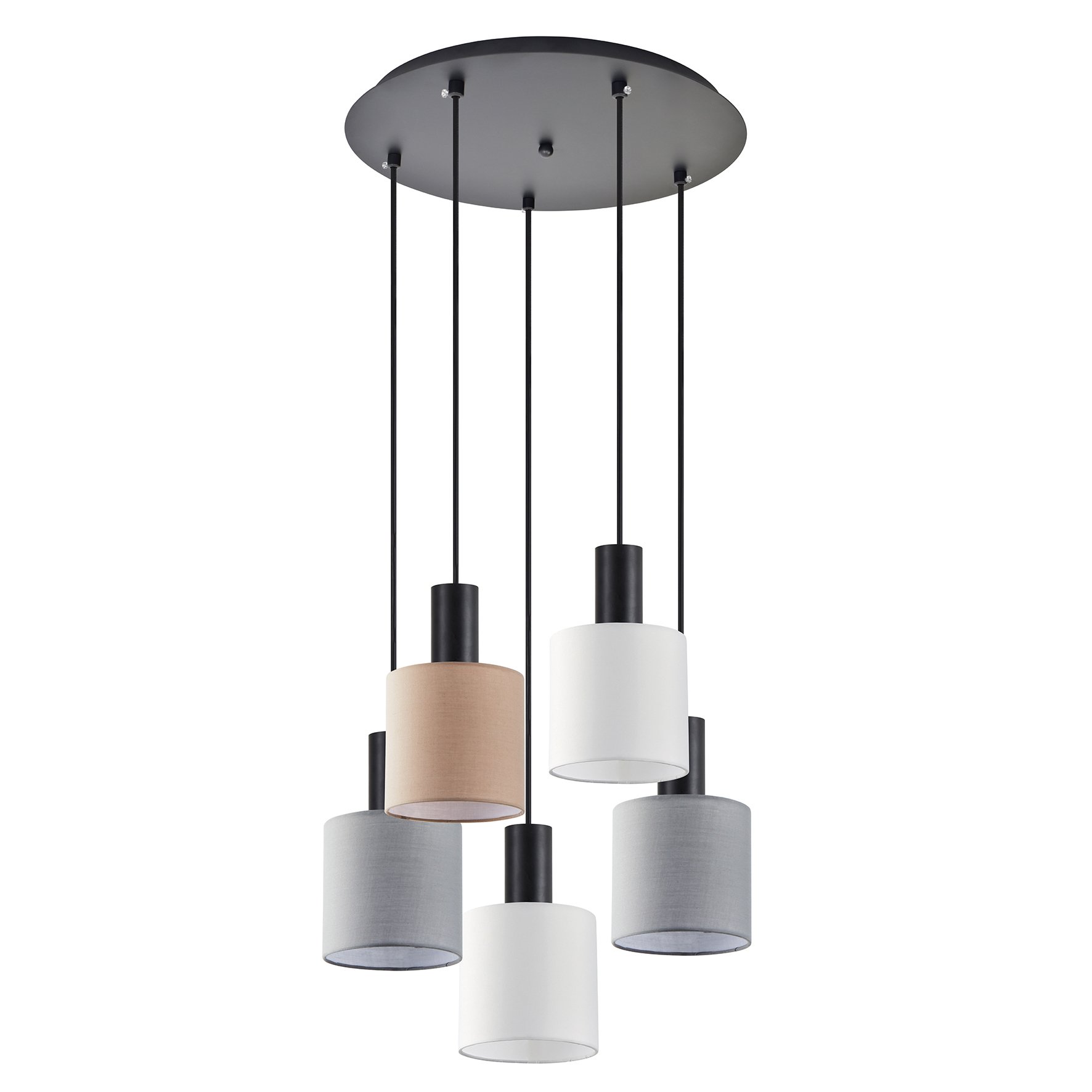 77-8916 SE21-BL-4-5BL-SH123 ADEPT FLEX Black Pendant White, Grey, Brown Fabric Shade+ - Image 1