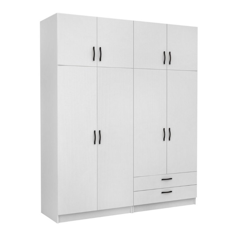 GP100-00901-0 Ντουλάπα ρούχων Victoria Megapap τετράφυλλη με πατάρι και συρτάρια χρώμα λευκό 200x60x240εκ. - Image 1