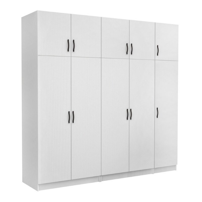 GP100-00921-0 Ντουλάπα ρούχων Victoria Megapap πεντάφυλλη με πατάρι χρώμα λευκό 250x60x240εκ. - Image 1