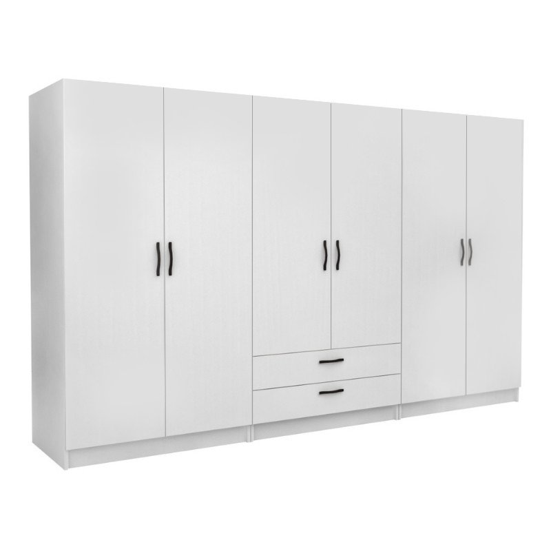 GP100-00991-0 Ντουλάπα ρούχων Victoria Megapap εξάφυλλη με συρτάρια χρώμα λευκό 300x60x181εκ. - Image 1