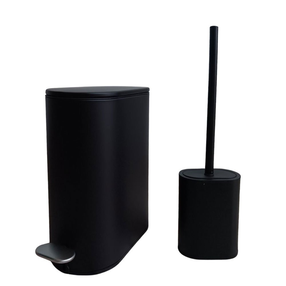 ds-8020s00 Σετ Κάδος Απορριμμάτων Οβάλ 5L Soft Close Μεταλλικός Μαύρος και Πιγκάλ MRShome - Image 1
