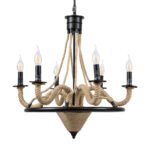 GLOBOSTAR® PENNSYLVANIA 00541 Vintage Κρεμαστό Φωτιστικό Οροφής με Ντουί 6 x E14 AC 220-240V IP20 - Μαύρο & Μπεζ - Μ64 x Π64 x Υ63cm - Image 5