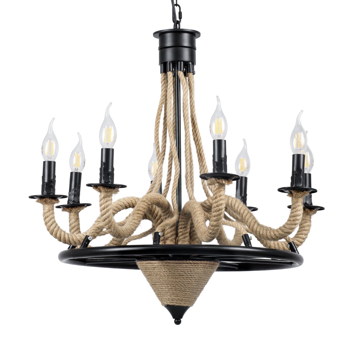 00542_0 GLOBOSTAR® PENNSYLVANIA 00542 Vintage Κρεμαστό Φωτιστικό Οροφής με Ντουί 8 x E14 AC 220-240V IP20 - Μαύρο & Μπεζ - Μ64 x Π64 x Υ63cm - Image 1