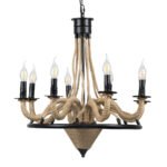 GLOBOSTAR® PENNSYLVANIA 00542 Vintage Κρεμαστό Φωτιστικό Οροφής με Ντουί 8 x E14 AC 220-240V IP20 - Μαύρο & Μπεζ - Μ64 x Π64 x Υ63cm - Image 5