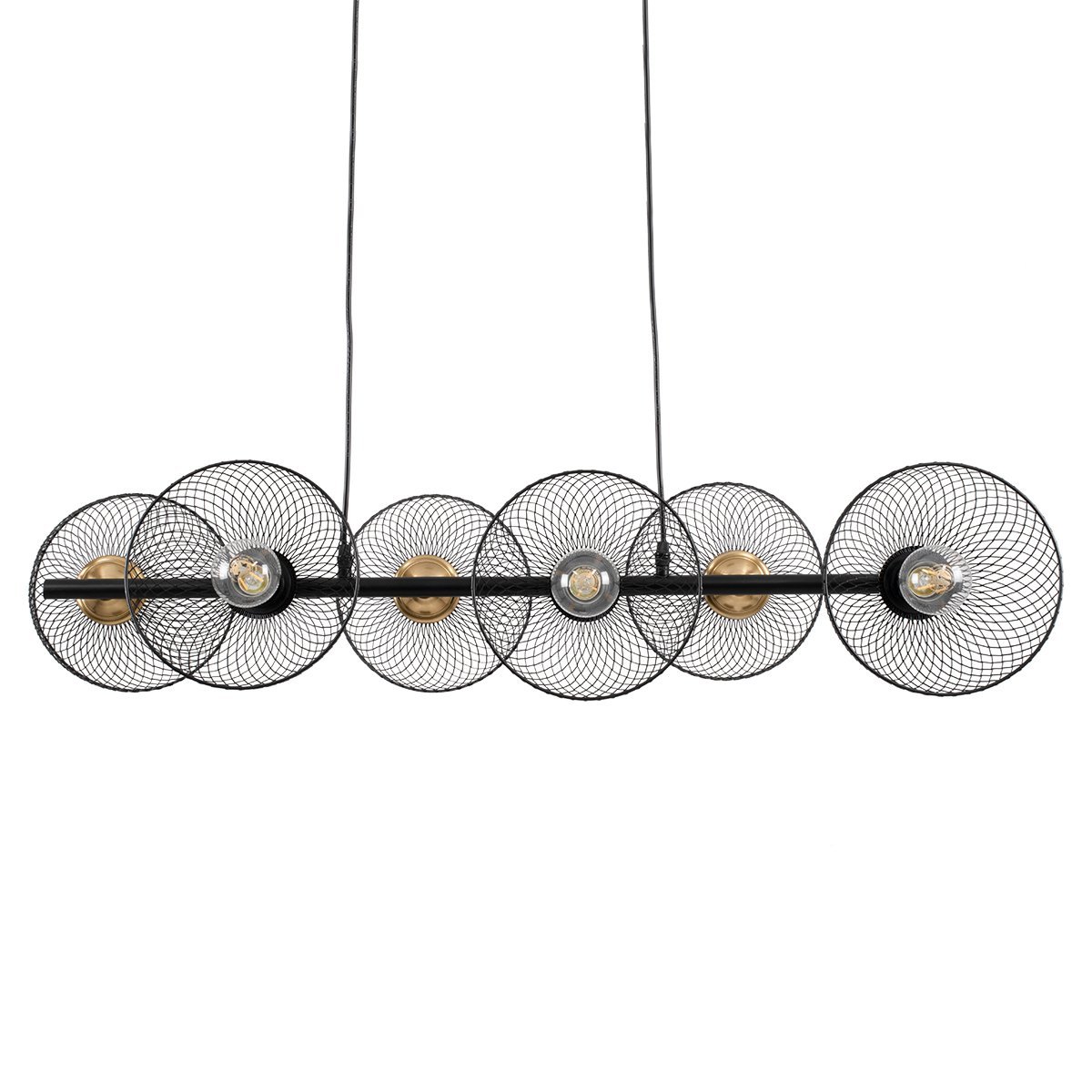 00587_0 GLOBOSTAR® VERONA 00587 Μοντέρνο Κρεμαστό Φωτιστικό Οροφής με Ντουί 6 x E27 AC 220-240V IP20 - Μαύρο & Χρυσό - Μ100 x Π28 x Υ20cm - Image 1