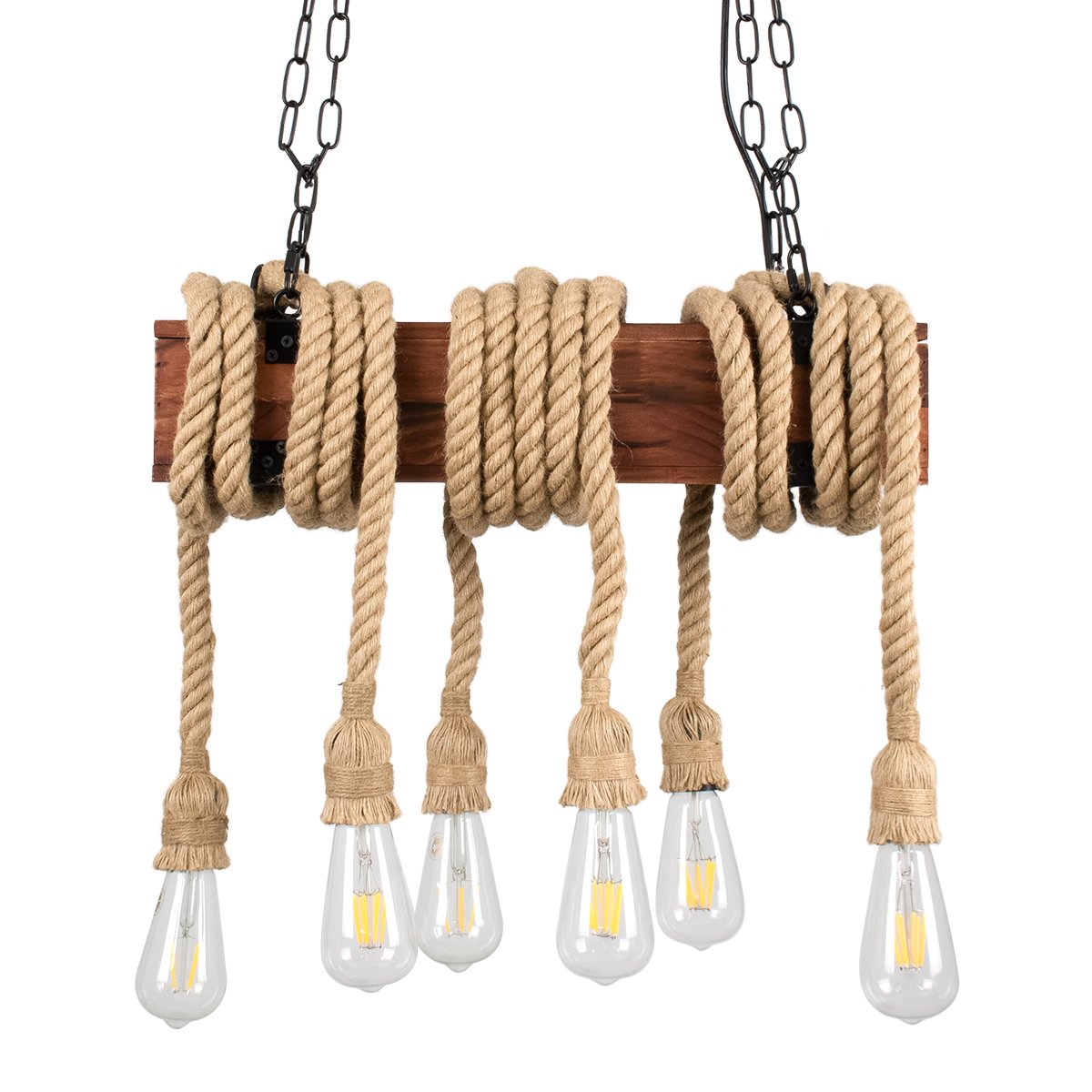 00606_0 GLOBOSTAR® VIKING 00606 Vintage Κρεμαστό Φωτιστικό Οροφής με Ντουί 6 x E27 AC 220-240V IP20 - Καφέ & Μπεζ - Μ53 x Π11 x Υ220cm - Image 1