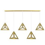 GLOBOSTAR® TRIANGLE 00610 Μοντέρνο Κρεμαστό Φωτιστικό Οροφής με Ντουί 5 x E27 AC 220-240V IP20 - Χρυσό - Μ170 x Π22 x Y130cm