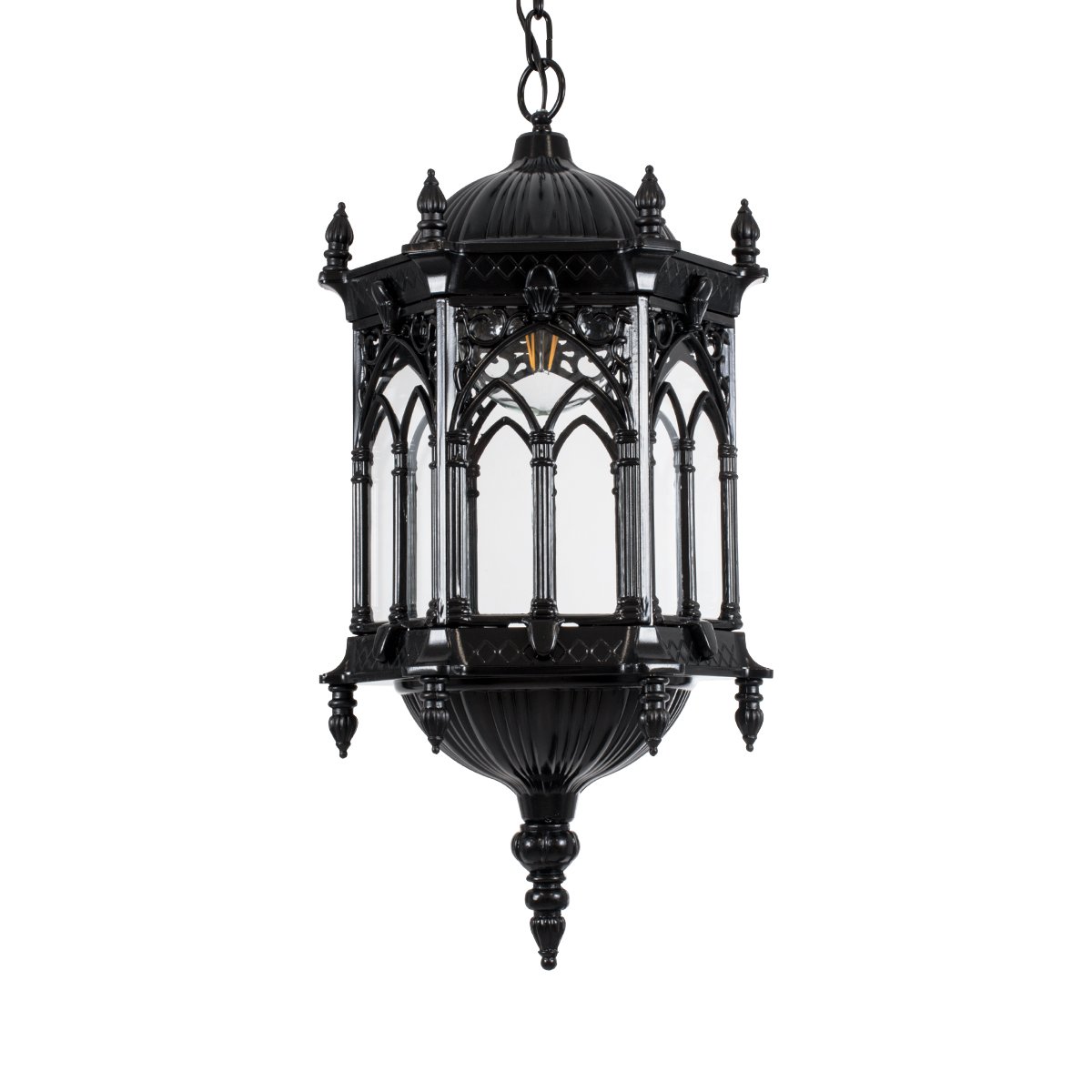 00672_0 GLOBOSTAR® DARCY 00672 Vintage Κρεμαστό Φωτιστικό Οροφής με Ντουί 1 x E27 AC 220-240V IP20 - Μαύρο & Διάφανο - Μ35 x Π35 x Υ61cm - Image 1